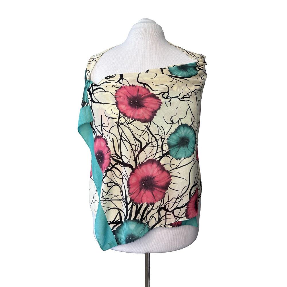 Kapray‎ Woman Head Wrap Scarf 68" X 23" LARGE Poppies Floral Washable